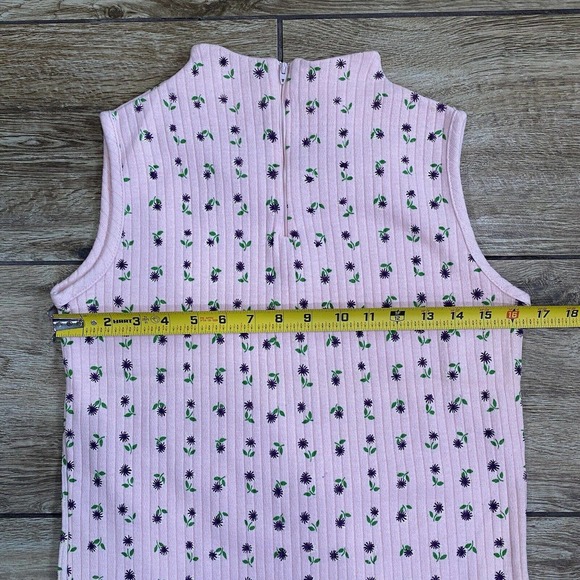 Vintage Pink Flower Sleeveless Mock Neck Ribbed Top - Picture 9 of 12